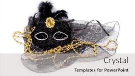  Presentation with masquerade mask - Presentation theme having black-masquerade-mask-with-feathers background and a light gray colored foreground