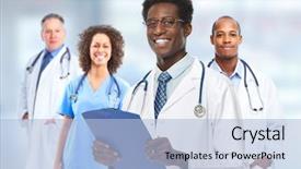  Presentation with pharmacist - Audience pleasing slides consisting of black medical - doctor pharmacist group backdrop and a light blue colored foreground