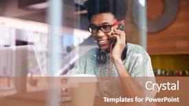  Presentation with college coffee shop - Theme having black men - businessman using phone working background and a coral colored foreground