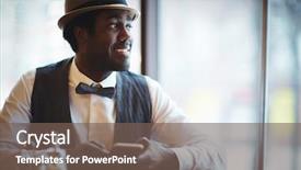  Presentation with cafe - Colorful slide deck enhanced with black men - man in cafe backdrop and a violet colored foreground