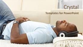  Presentation with music headphones - PPT theme featuring black men - portrait of casual guy relaxing background and a cream colored foreground