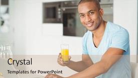  Presentation with gold man smile - Audience pleasing presentation theme consisting of black men - smiling man using laptop backdrop and a coral colored foreground