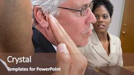  Presentation with discrimination - Audience pleasing PPT theme consisting of black men discrimination - man whispering in interview backdrop and a violet colored foreground