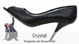  Presentation with human rights concept chained man - Presentation theme enhanced with black men discrimination - woman domination concept with shoes background and a  colored foreground