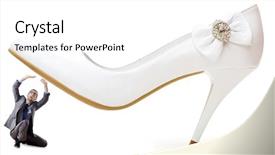  Presentation with human rights concept chained man - Theme consisting of black men discrimination - woman domination concept with shoes background and a  colored foreground