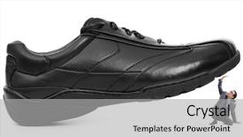  Presentation with greeiting show man - Presentation theme having black men discrimination - woman domination concept with shoes background and a  colored foreground