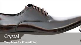  Presentation with shoes - PPT theme featuring black men discrimination - woman domination concept with shoes background and a dark gray colored foreground