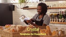  Presentation with coffee shop - Slide deck enhanced with black men working - hipster worker wiping glasses background and a tawny brown colored foreground