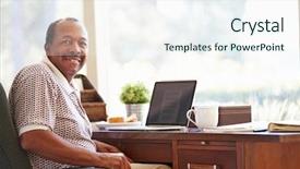  Presentation with black men - Cool new PPT theme with black men working - senior man using laptop backdrop and a sky blue colored foreground