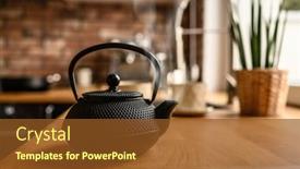 Presentation with steam tea - Presentation design featuring black-metal-teapot-with-hot background and a tawny brown colored foreground