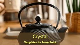  Presentation with steam tea - PPT theme having black-metal-teapot-with-hot background and a tawny brown colored foreground