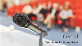  Presentation with black-business - Presentation having black-microphone-at-podium background and a light blue colored foreground
