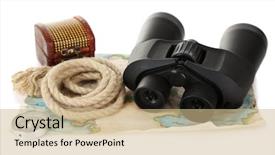  Presentation with naval map communication modern - Presentation design featuring black modern binoculars with map background and a coral colored foreground
