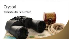  Presentation with adventure - Presentation consisting of black modern binoculars with map background and a white colored foreground