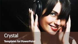  Presentation with headphones - Colorful presentation design enhanced with black music - beautiful headphones girl backdrop and a  colored foreground