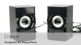  Presentation with speakers - Slide set featuring black-music-speakers-isolated background and a light gray colored foreground