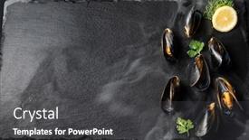  Presentation with seafood - Colorful PPT layouts enhanced with black-mussel-with-lemon-serve backdrop and a dark gray colored foreground