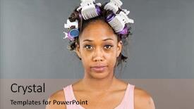  Presentation with makeup - Beautiful presentation design featuring black nature - african american woman putting backdrop and a coral colored foreground