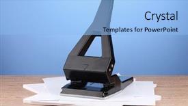  Presentation with black hole - Cool new slides with black office hole punch with paper on blue background backdrop and a light blue colored foreground