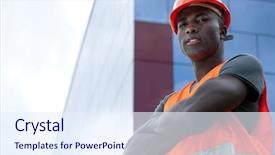  Presentation with construction worker harassment workplace - Presentation enhanced with black orange safety - construction worker background and a sky blue colored foreground