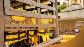  Presentation with life - Theme having black orange safety - life jackets neatly hanging background and a  colored foreground