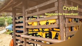  Presentation with life - Cool new theme with black orange safety - life jackets neatly hanging backdrop and a  colored foreground