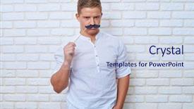  Presentation with grey black white brick - PPT theme with black paper moustache on stick background and a sky blue colored foreground