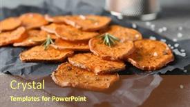  Presentation with sweet potato chips - Slide set having black-parchment-with-tasty-sweet background and a tawny brown colored foreground