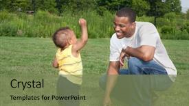  Presentation with black parents - Slides having black parents - happy african american father background and a violet colored foreground