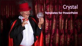  Presentation with crystal ball - Beautiful slides featuring black party - senior magician performing on stage backdrop and a wine colored foreground