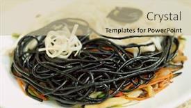  Presentation with black ink - Slides featuring black pasta dyed with squid sepia ink which is a part of traditional mediterranean cuisine background and a soft green colored foreground