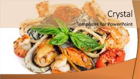  Presentation with black sea - Colorful theme enhanced with black pasta with sea food and basil backdrop and a yellow colored foreground