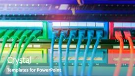  Presentation with server room - PPT theme featuring black patch panel in data background and a teal colored foreground