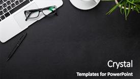  Presentation with workplace - Presentation theme having black pen - office leather desk workplace table background and a dark gray colored foreground