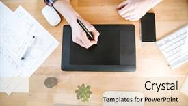  Presentation with graphic - Slides with black pen tablet with stylus background and a lemonade colored foreground