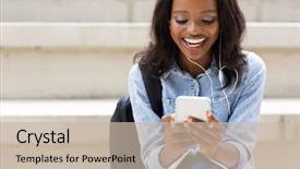  Presentation with african music - Presentation design consisting of black people - cheerful young african college girl background and a soft green colored foreground