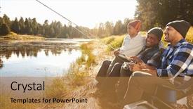  Presentation with black father - Colorful PPT layouts enhanced with black people - grandson with father and grandfather backdrop and a coral colored foreground