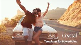  Presentation with classic car - PPT layouts enhanced with black people - portrait of young couple standing background and a tawny brown colored foreground