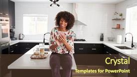  Presentation with mobile home - Audience pleasing PPT layouts consisting of black people - woman at home sitting backdrop and a tawny brown colored foreground