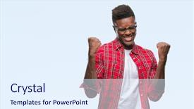  Presentation with young happy people smiling - PPT theme enhanced with black people - young african american man background and a sky blue colored foreground