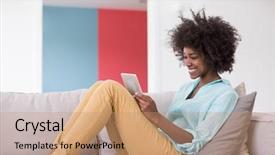  Presentation with home - Colorful slides enhanced with black people - young african american woman backdrop and a coral colored foreground