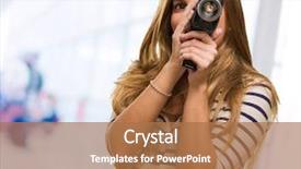  Presentation with camera film - PPT theme with black people film - young woman looking background and a coral colored foreground