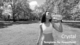  Presentation with benefits of drinking water - Presentation theme with black people food exercise - fit young woman drinking water background and a  colored foreground
