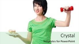  Presentation with choice - PPT layouts enhanced with black people food exercise - girl choice between dumbbells background and a  colored foreground