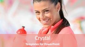  Presentation with sporty - Slides enhanced with black people food exercise - happy sporty woman holding bottle background and a coral colored foreground