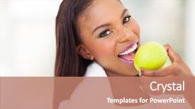  Presentation with children and healthy eating - PPT theme having black people food exercise - healthy african woman eating apple background and a coral colored foreground