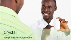  Presentation with african american - PPT theme featuring black people healthcare - african american pharmacist explaining how background and a soft green colored foreground