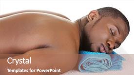  Presentation with man relaxing on massage table - Cool new PPT theme with black people healthcare - man lying on a massage backdrop and a  colored foreground