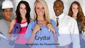  Presentation with professionals - Beautiful slide set featuring black people healthcare - team of professionals all standing backdrop and a light blue colored foreground