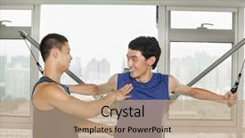  Presentation with trainer - Presentation design consisting of black people images - young man exercising with his background and a  colored foreground